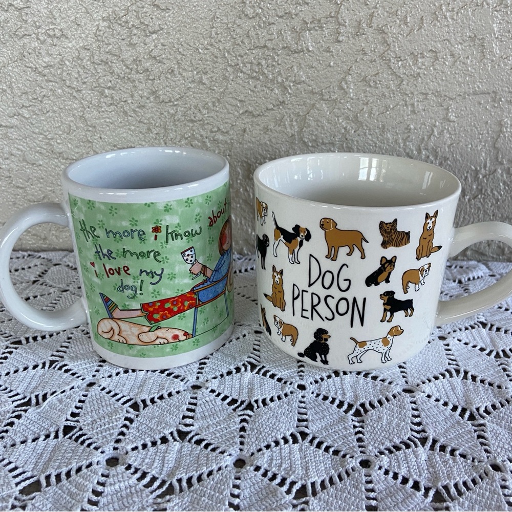 Dog Lover Mugs - Set of 2 - Opal House Dog Person + Sue Dreamer/AGS Dog vs Men
